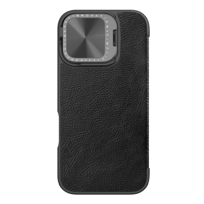 Nillkin Qin Prop odinis dėklas su fotoaparato dangteliu ir stovu iPhone 16 – juodas