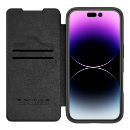 Nillkin Qin Prop odinis dėklas su fotoaparato dangteliu ir stovu iPhone 16 – juodas