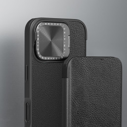 Nillkin Qin Prop odinis dėklas su fotoaparato dangteliu ir stovu iPhone 16 – juodas