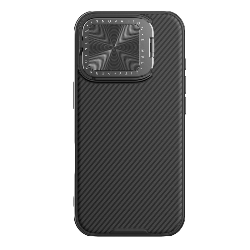 Nillkin CamShield Prop Dėklas, skirtas iPhone 16 Pro su fotoaparato dangteliu ir stovu – juodas