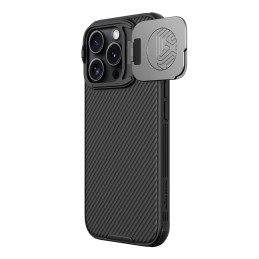 Nillkin CamShield Prop Dėklas, skirtas iPhone 16 Pro su fotoaparato dangteliu ir stovu – juodas