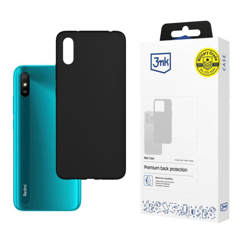 3mk matinis dėklas, skirtas Xiaomi Redmi 9A / 9AT - juodas