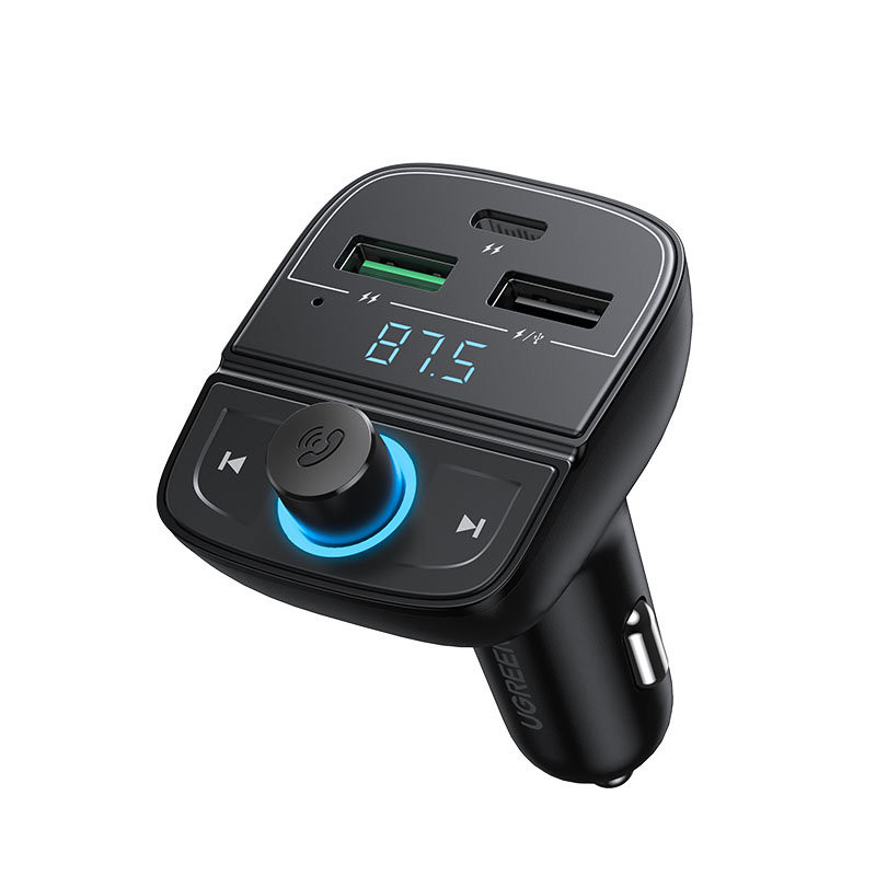 Ugreen FM Transmitter Bluetooth 5.0 automobilinis įkroviklis MP3 3x USB TF micro SD 4.8 A juodas (CD229)