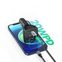 Ugreen FM Transmitter Bluetooth 5.0 automobilinis įkroviklis MP3 3x USB TF micro SD 4.8 A juodas (CD229)