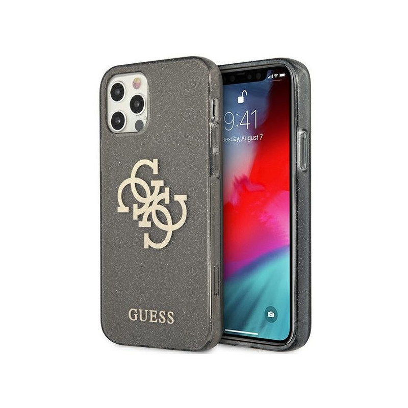 Guess Glitter 4G Big Logo dėklas, skirtas iPhone 12 Pro Max - juodas