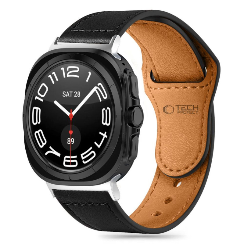 Tech-Protect Leatherfit dirželis, skirtas Samsung Galaxy Watch Ultra (47 mm) - juodas