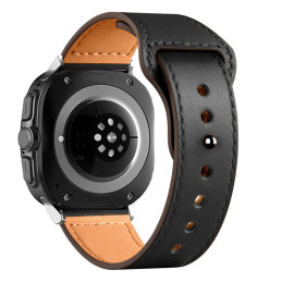 Tech-Protect Leatherfit dirželis, skirtas Samsung Galaxy Watch Ultra (47 mm) - juodas