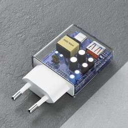 GaN Dudao A30EU 30W USB-A / USB-C sieninis įkroviklis - baltas