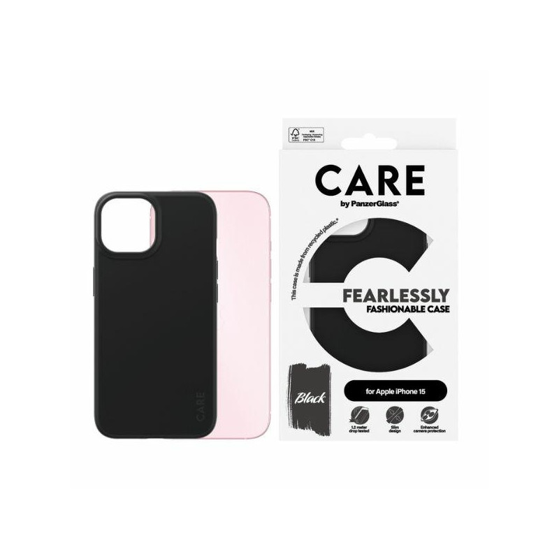 CARE by PanzerGlass Bebaimiai madingas dėklas, skirtas iPhone 15 – juodas