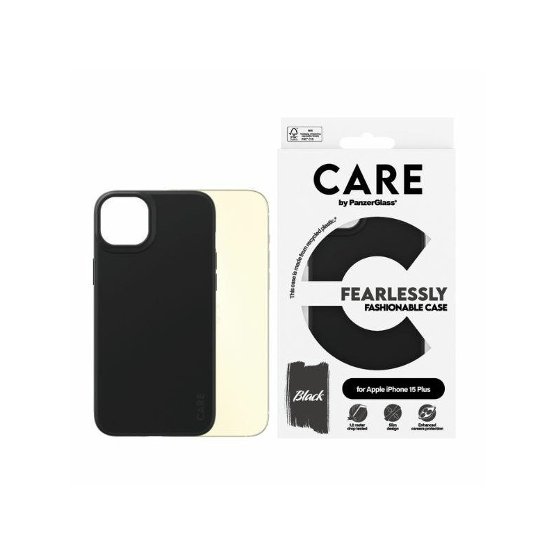CARE by PanzerGlass Fearlessly madingas dėklas, skirtas iPhone 15 Plus – juodas