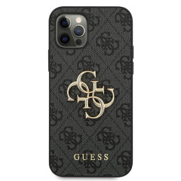 Guess 4G Big Metal Logo dėklas, skirtas iPhone 12 / iPhone 12 Pro - pilkas