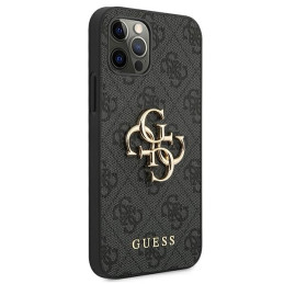 Guess 4G Big Metal Logo dėklas, skirtas iPhone 12 / iPhone 12 Pro - pilkas