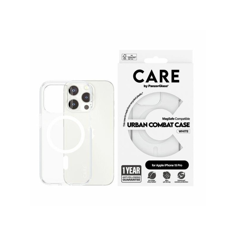 CARE by PanzerGlass Urban Combat Case MagSafe dėklas iPhone 15 Pro - baltas