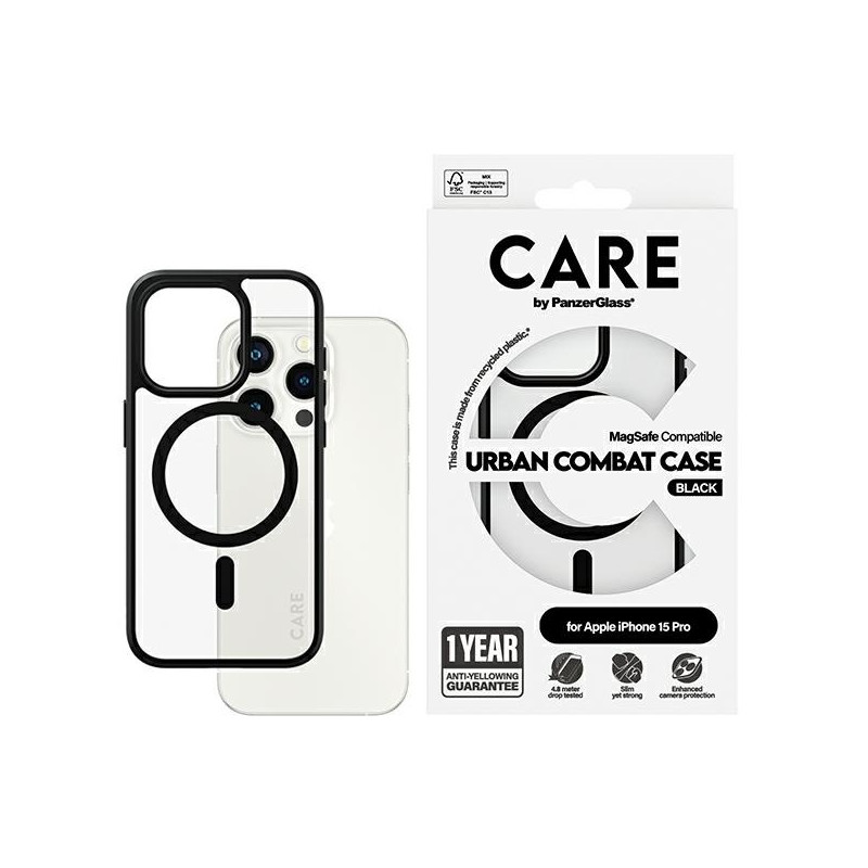 CARE by PanzerGlass Urban Combat Case MagSafe dėklas iPhone 15 Pro - juodas