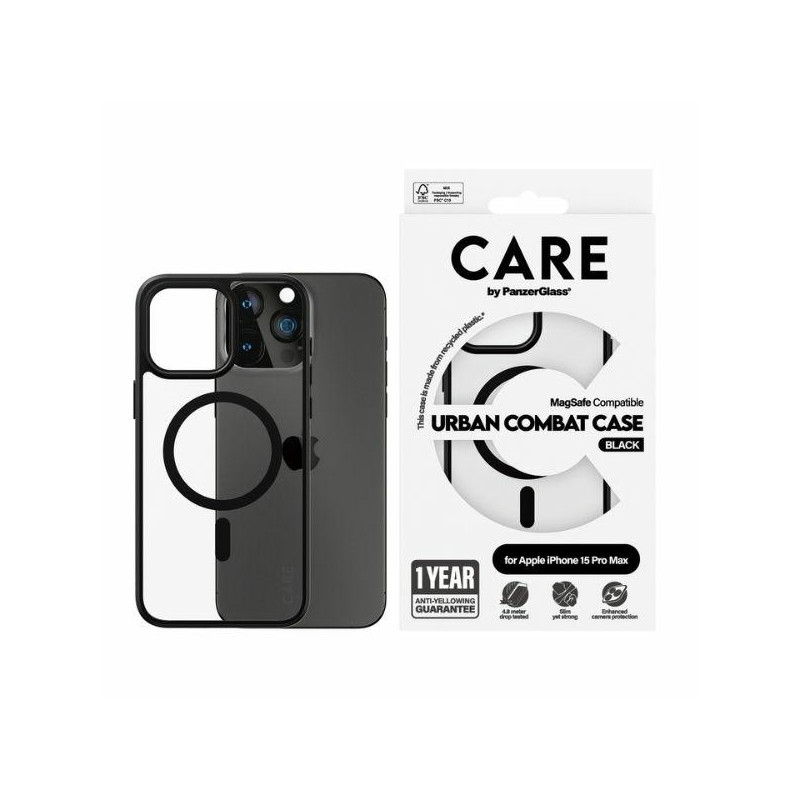 CARE by PanzerGlass Urban Combat Case MagSafe, skirtas iPhone 15 Pro Max – juodas