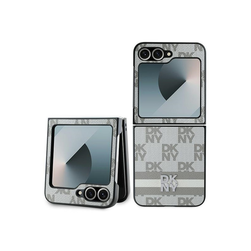 DKNY „Samsung Galxy Z Flip 6“ languotas raštas su spausdintomis juostelėmis - smėlio spalvos