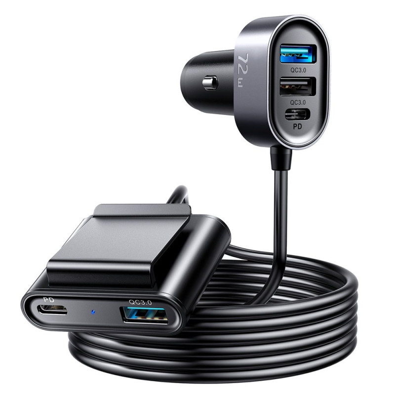 Joyroom automobilinis įkroviklis 2xPD + 2xQC3.0 72W 1.5m juodas (JR-CL05)