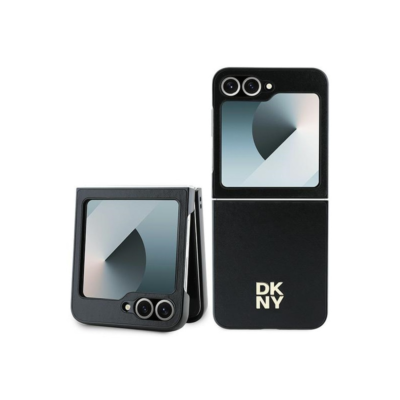 DKNY Leather Metal Stack Logo dėklas, skirtas Samsung Galaxy Z Flip 6 - juodas
