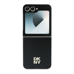 DKNY Leather Metal Stack Logo dėklas, skirtas Samsung Galaxy Z Flip 6 - juodas