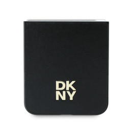 DKNY Leather Metal Stack Logo dėklas, skirtas Samsung Galaxy Z Flip 6 - juodas