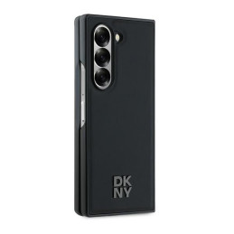 DKNY Magsafe Plain Leather Metal Stack Logo dėklas, skirtas Samsung Galaxy Z Fold 6 - juodas