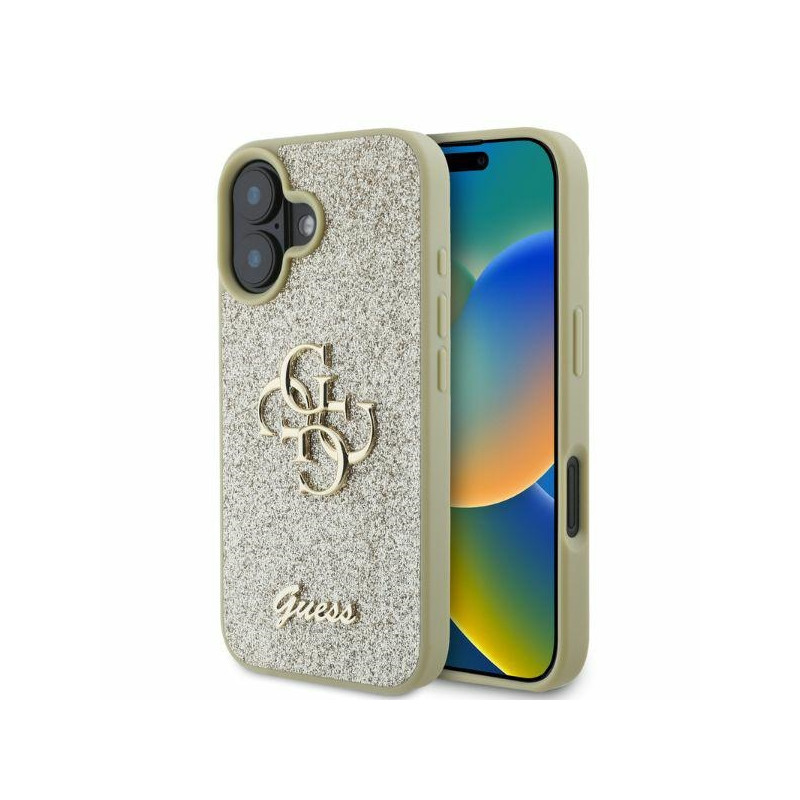 Guess Fixed Glitter Big 4G dėklas iPhone 16 - auksinis