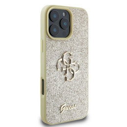 Guess Fixed Glitter Big 4G dėklas, skirtas iPhone 16 Pro Max - auksinis