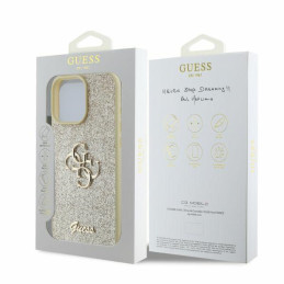 Guess Fixed Glitter Big 4G dėklas, skirtas iPhone 16 Pro Max - auksinis