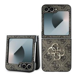 Guess Leather 4G metalinis logotipo dėklas, skirtas Samsung Galaxy Z Flip 6 - rudas