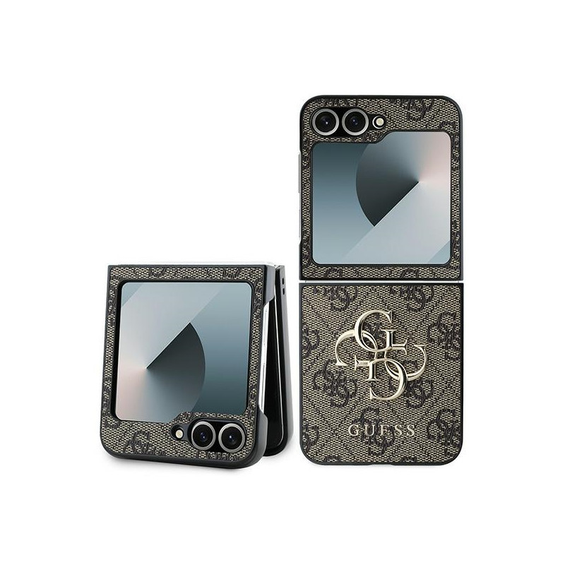 Guess Leather 4G metalinis logotipo dėklas, skirtas Samsung Galaxy Z Flip 6 - rudas