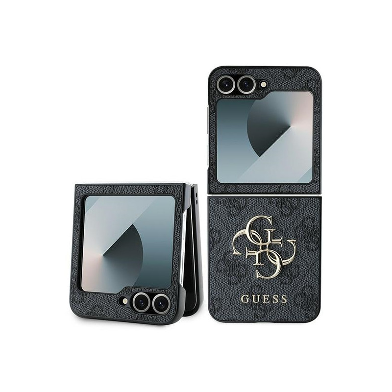 Guess Leather 4G metalinis logotipo dėklas, skirtas Samsung Galaxy Z Flip 6 - juodas