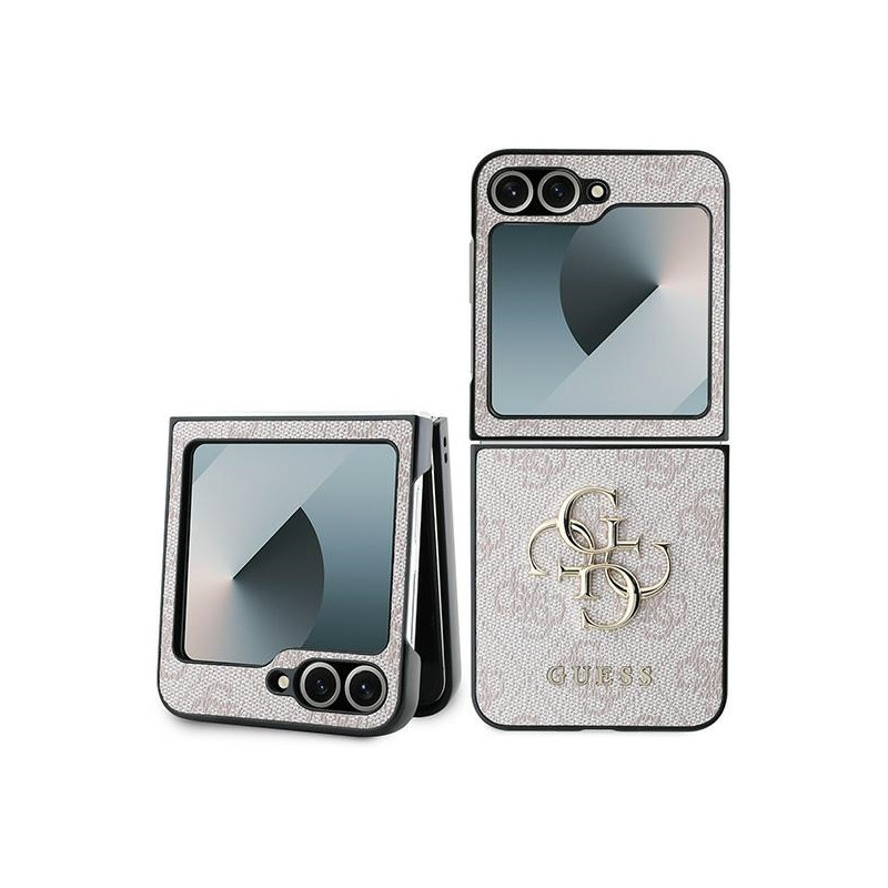 Guess Leather 4G metalinis logotipo dėklas Samsung Galaxy Z Flip 6 - rožinis