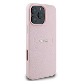Guess MagSafe Grained Gold Ring dėklas iPhone 15 Pro Max - rožinis