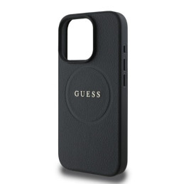Guess Grained Gold Ring MagSafe dėklas iPhone 16 Pro - juodas