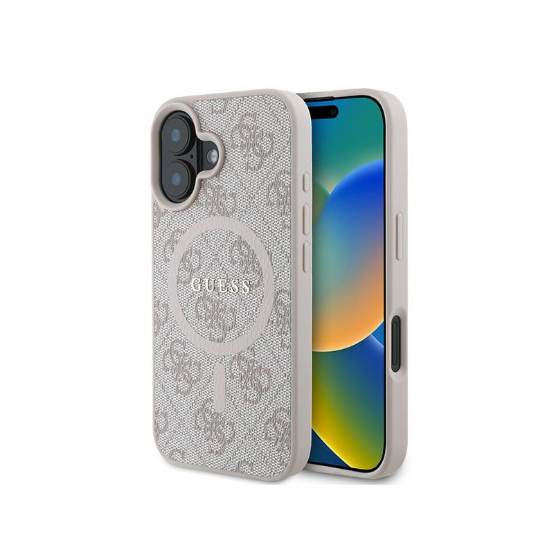 Guess 4G Ring Classic Logo MagSafe dėklas iPhone 16 Plus - rožinis