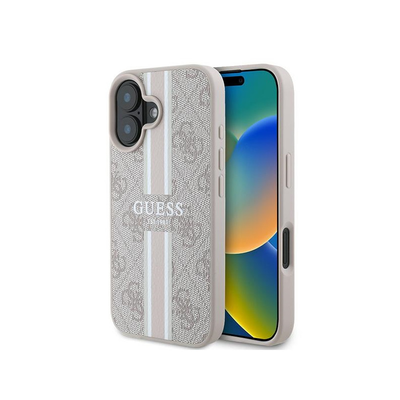 Guess 4G Printed Stripes MagSafe dėklas iPhone 16 Plus - rožinis