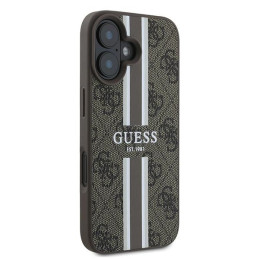 Guess 4G Printed Stripes MagSafe dėklas iPhone 16 Plus - rudas