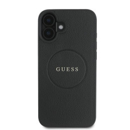 Guess Grained Gold Ring MagSafe dėklas iPhone 16 Plus - juodas