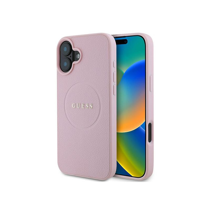 Guess Grained Gold Ring MagSafe dėklas iPhone 16 Plus - rožinis