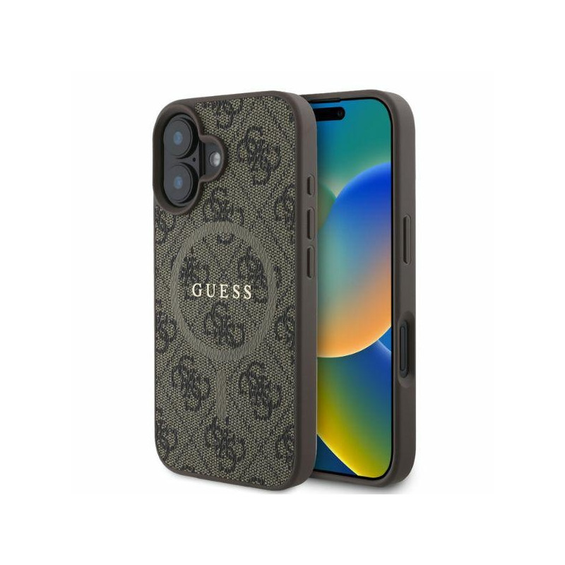 Guess 4G Ring Classic Logo MagSafe dėklas iPhone 16 - rudas