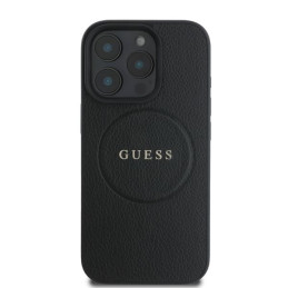 Guess Grained Gold Ring MagSafe dėklas, skirtas iPhone 16 Pro Max - juodas