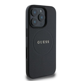Guess Grained Gold Ring MagSafe dėklas, skirtas iPhone 16 Pro Max - juodas