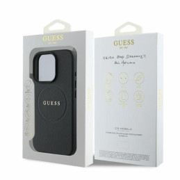 Guess Grained Gold Ring MagSafe dėklas, skirtas iPhone 16 Pro Max - juodas
