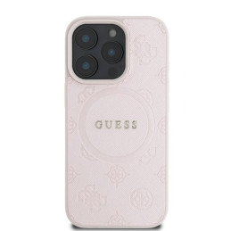 Guess Saffiano Peony Classic Logo MagSafe dėklas iPhone 16 Pro Max - rožinis