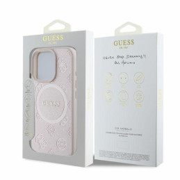 Guess Saffiano Peony Classic Logo MagSafe dėklas iPhone 16 Pro Max - rožinis
