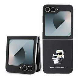 Karl Lagerfeld Saffiano Metal Pin dėklas, skirtas Samsung Galaxy Z Flip 6 - juodas