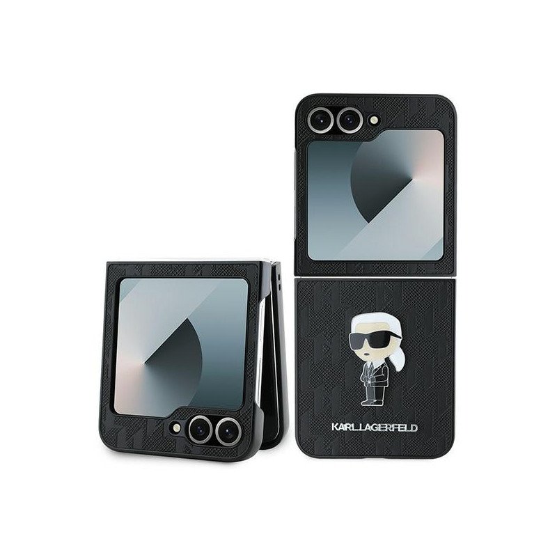 Karl Lagerfeld Saffiano Monogram Ikonik Pin dėklas, skirtas Samsung Galaxy Z Flip 6 - juodas