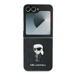 Karl Lagerfeld Saffiano Monogram Ikonik Pin dėklas, skirtas Samsung Galaxy Z Flip 6 - juodas