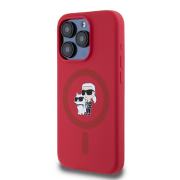 Karl Lagerfeld Silikoninis Karl&Choupette Heads Ring MagSafe dėklas skirtas iPhone 15 Pro - raudonas