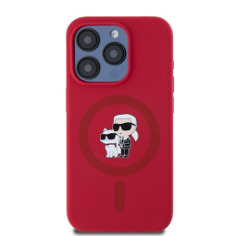 Karl Lagerfeld Silikoninis Karl&Choupette Heads Ring MagSafe dėklas skirtas iPhone 15 Pro - raudonas